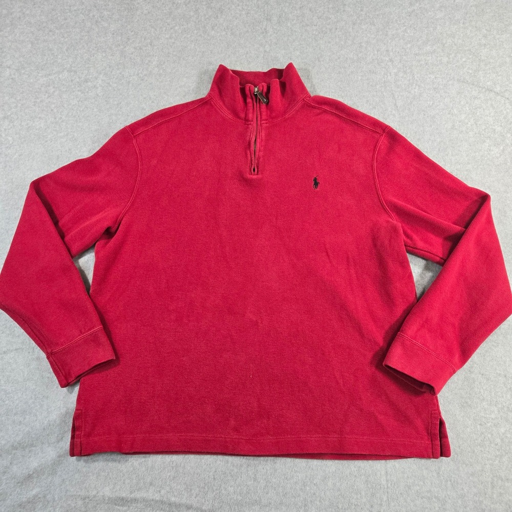 Polo Ralph Lauren Mens Red 1/4 Zip Cotton Pullover Sweater Large Pony Logo MW21A